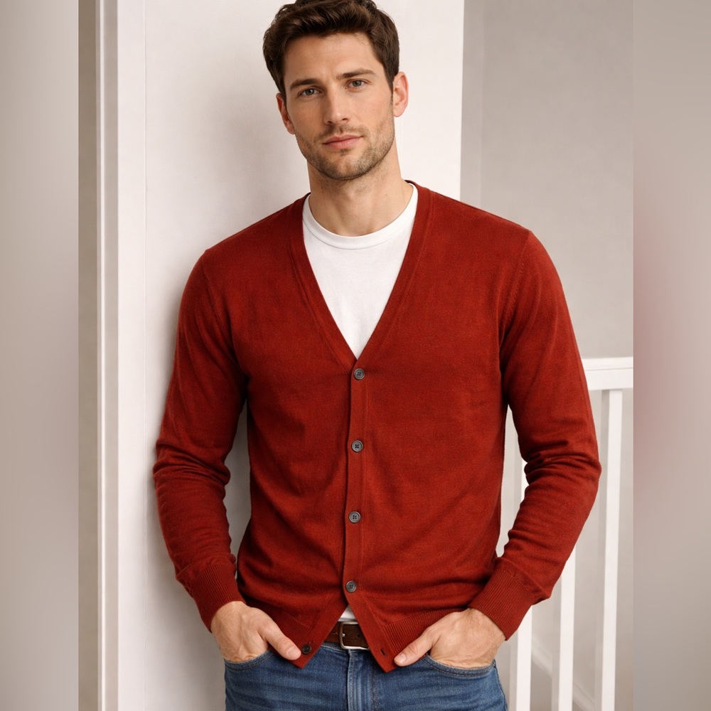 100% cotton | H&M Men's Brick Red Cardigan Sweater | size XL